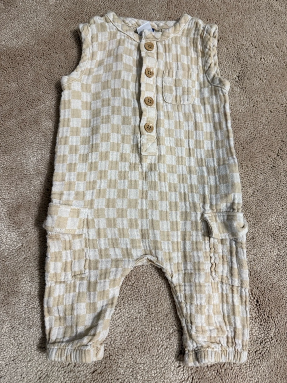 Unbranded Beige and White Checkered Baby Romper
